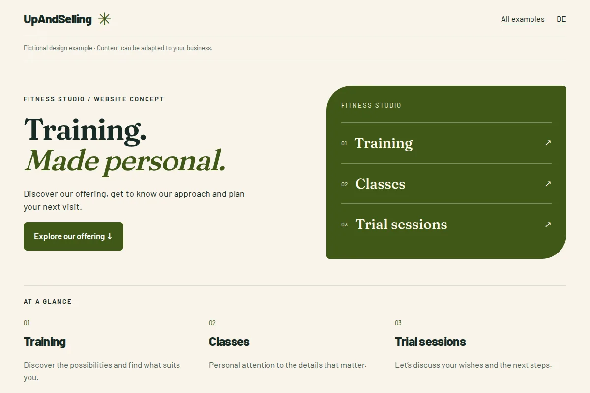 Fitness studio · website example