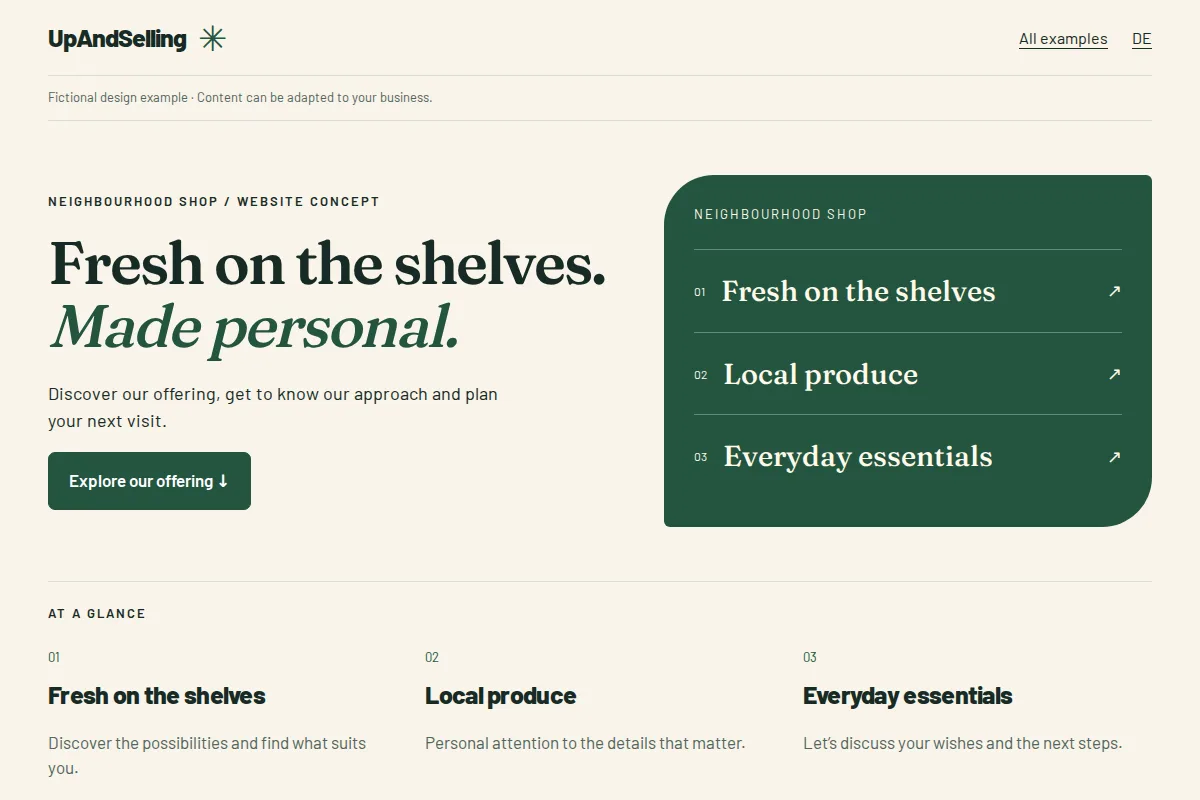 Neighbourhood shop · website example